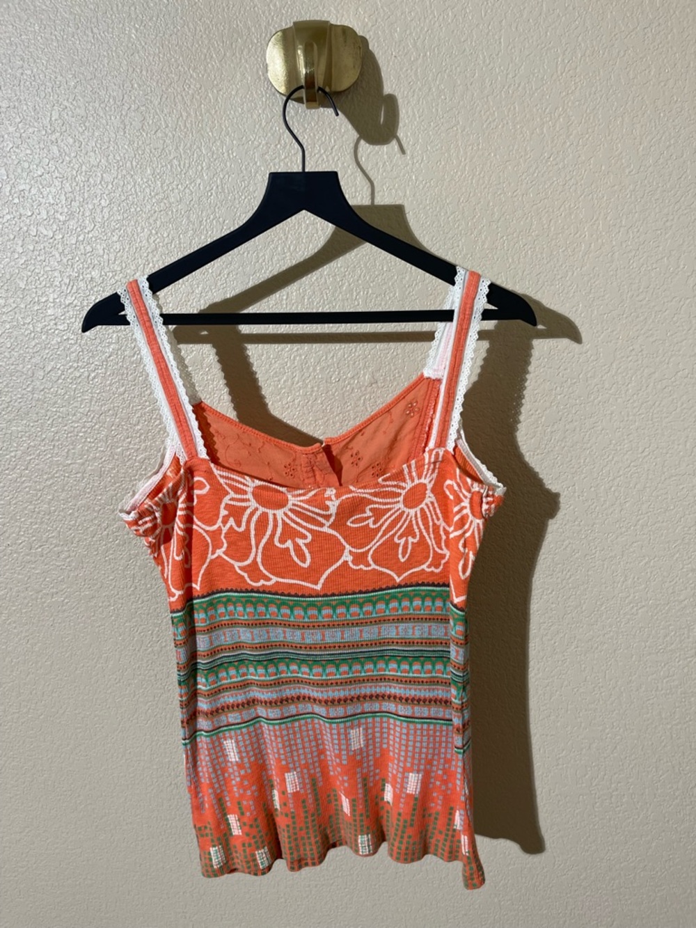 Miss Me Orange and Cream Crochet Detail Top - Picture 2 of 6